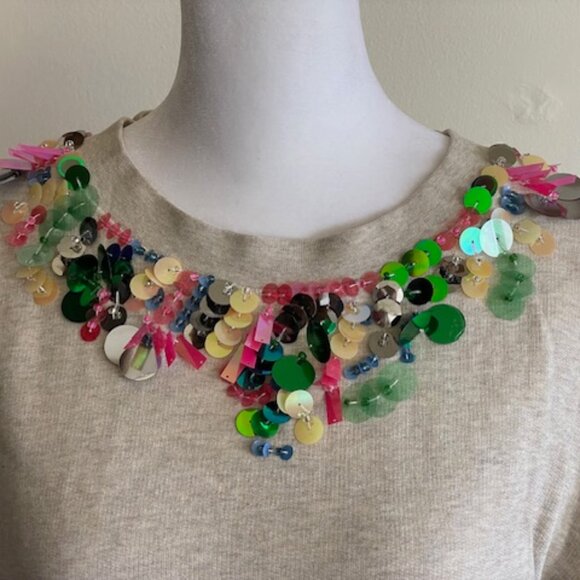 J. CREW Embellished Beaded Sweatshirt Oatmeal Mermaid M - Picture 4 of 16